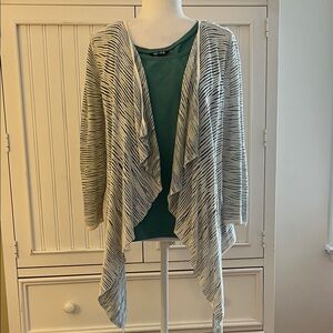 NIC+ZOE White with Green and Blue Striped Knit Cardigan with 3/4 sleeves